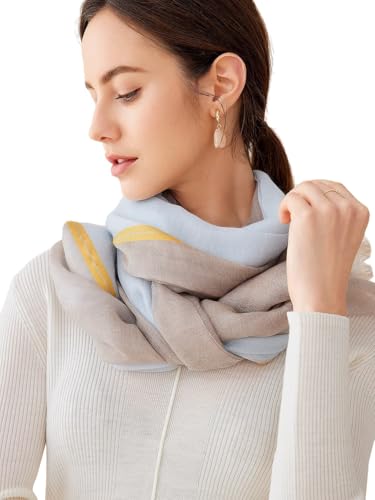 Prettystern Farbgewebe Damen KaschmirPashmina Schal 100% feine Kaschmirwolle gewebt mit Fransenrand XL Stola ganzjährig Grau Blau 02 von Prettystern