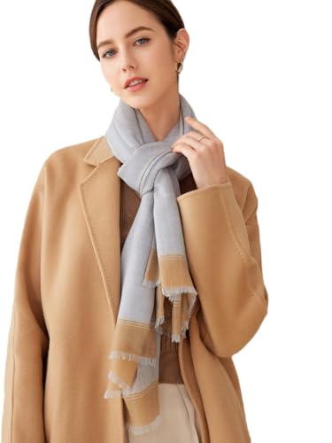 Prettystern Farbgewebe Damen Unisex KaschmirPashmina Schal 100% Kaschmirwolle gewebt mit Fransen XL Stola ganzjährig hellgrau beige 06 von Prettystern