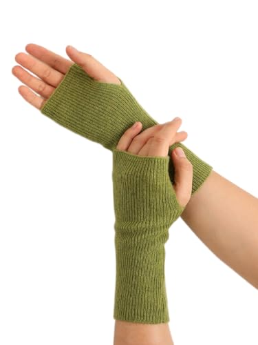 Prettystern Gerippte Damen 100% Kaschmir-Wolle Fingerlose Pulswärmer handgelenk-wärmer Frau Hand-Stulpen Cashmere Halb-Handschuhe Grün von Prettystern