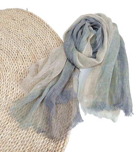 Prettystern Grau Blau Braun Beige meliert 100% Leinen lässig freizeit Herr Damen unisex Sommer Fransen Schal T120 von Prettystern