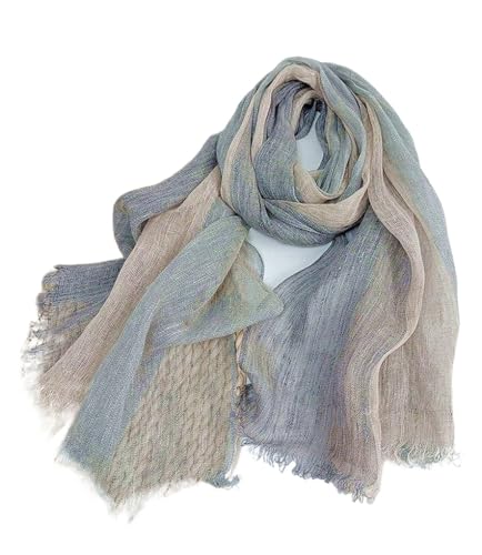 Prettystern Grau Blau Braun Beige meliert 100% Leinen lässig freizeit Herr Damen unisex Sommer Fransen Schal T121 von Prettystern
