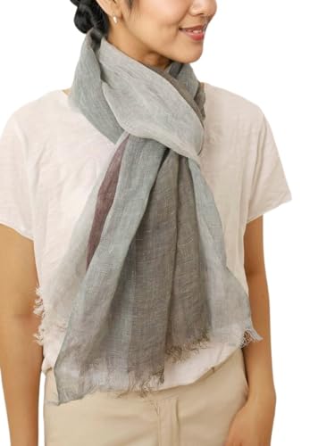 Prettystern Grau Blau Braun meliert 100% Leinen lässig freizeit Herr Damen unisex Sommer Fransen Schal T116 von Prettystern