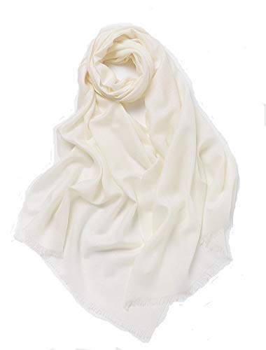 Prettystern Großer Damen Stola Pashmina-Schal 100% Wolle Schulter-Tuch Wollschal weiß cremeweiß von Prettystern