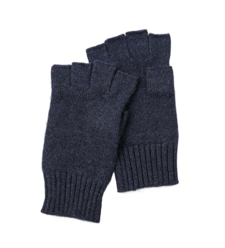 Prettystern Herren 100% Kaschmir-Wolle Halbfinger kurzfinger-handschuhe Fingerlose Fingerlinge-Handschuhe Hand-Stulpen Cashmere dunkel-blau von Prettystern