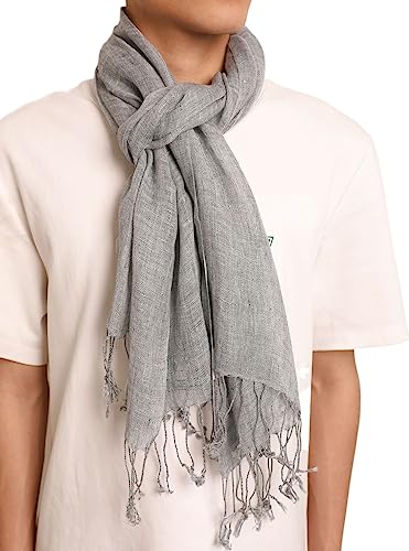 Prettystern Herren Leinen-Schal mit Fransen unisex leichter Sommer-Schal aus 100% Leinen in melierter Uni-Farben, lässiger Look - Hell Blaugrau T35 von Prettystern