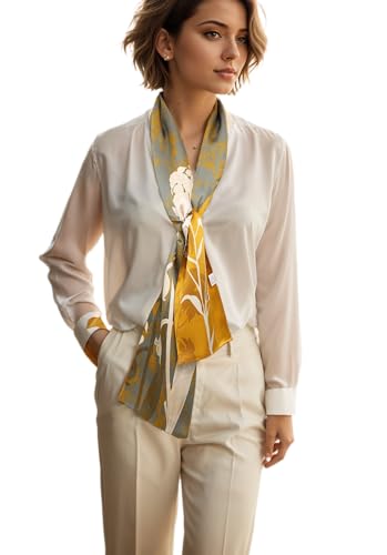 Prettystern Herren Damen 2-lagig schmal SeidenSchal Krawatten-Schal Halstuch für Frühling Sommer Cremeweiß Gold DS16 von Prettystern
