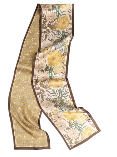 Prettystern Herren Damen 2-lagig schmal SeidenSchal Krawatten-Schal Halstuch für Frühling Sommer Gold Bunt Blumen DS17 von Prettystern