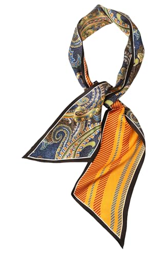 Prettystern Herren Damen 2-lagig schmal SeidenSchal Krawatten-Schal Halstuch für Frühling Sommer schwarz bunt Paisley DS24 von Prettystern
