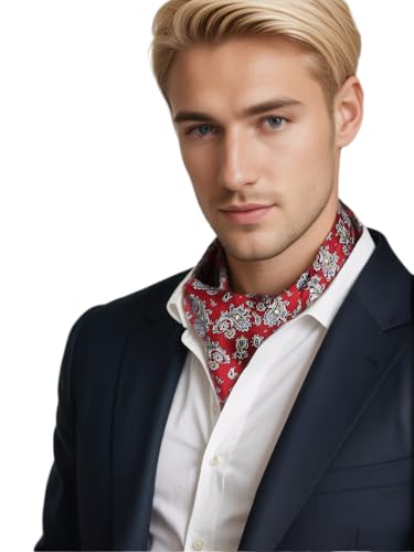 Prettystern Herren Krawattenschal aus 100% Seide Business Halstuch Schalkrawatte 2-lagig ascot Lavallière-Schal Paisley 6. Rot Paisley von Prettystern