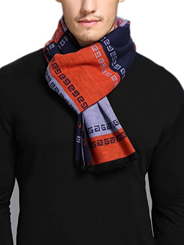 Prettystern Herren Schal aus 100% Seide – Warm wie Wolle, weich und leicht Seidenschal mit Fleece-Effekt für Herbst und Winter Silber Orange Blau NQ03 von Prettystern