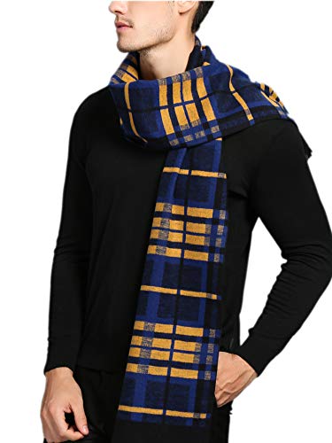 Prettystern Herren Schal aus 100% Seide – Warm wie Wolle, weich und leicht Seidenschal mit Fleece-Effekt für Herbst und Winter Blau Gelb NQ06 von Prettystern