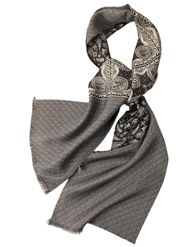 Prettystern 2-lagiger Herren Seidenschal – klassisch & elegant - Fransen HerrenSchal aus 100% Seide für Business Beige Schwarz AB12 von Prettystern