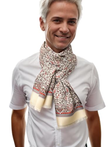 Prettystern 2-lagiger Herren Seidenschal – klassisch & elegant - Fransen HerrenSchal aus 100% Seide für Business Hellbeige Paisley AB07 von Prettystern