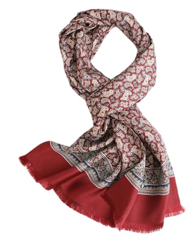 Prettystern 2-lagiger Herren Seidenschal – klassisch & elegant - Fransen HerrenSchal aus 100% Seide für Business Rot Paisley AB05 von Prettystern