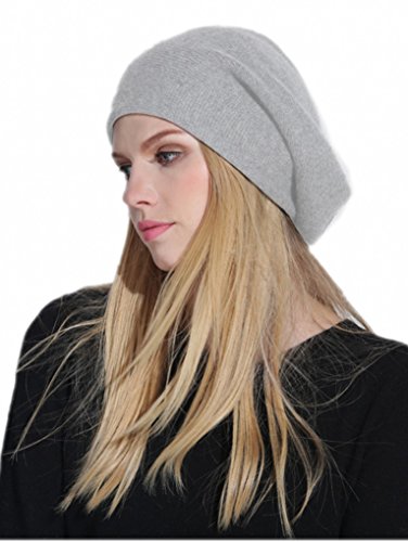 prettystern Damen 100% Kaschmir-Wolle weich warm Cashmere Beanie Mütze hell-Grau von prettystern