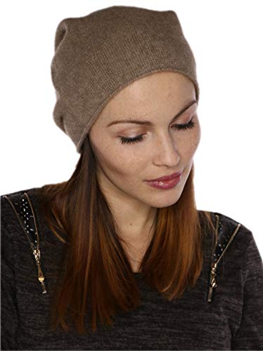 Prettystern Damen weich warm Kaschmir Cashmere Beanie Mütze Haube Taupe Braun von Prettystern