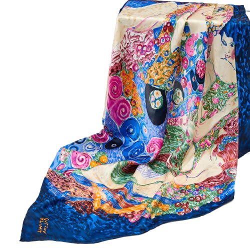 Prettystern Damen 90X90 CM Seidentuch halstuch Kunstdrucke Malerei Seidenschal 100% Seide Gustav Klimt - Jungfrau blau P650 von Prettystern