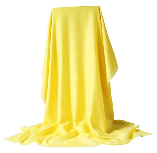 Prettystern Pastellfarben Damen Pashmina Kaschmirschal 90% Wolle 10% Kaschmir XL einfarbig Stola Damenschal gelb von Prettystern
