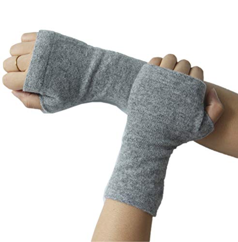 Prettystern reine Kaschmir Pulswärmer Halbhandschuhe Hand-Stulpen wrist warmers Damen Fingerlose Handschuhe Hell-grau von Prettystern