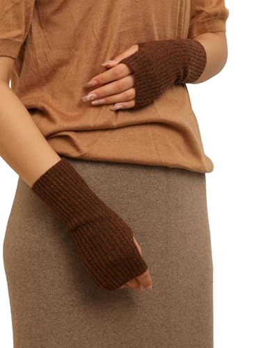 Prettystern Rippstrick Damen Kaschmir Fingerlose Pulswärmer handgelenk-wärmer Hand-Stulpen Cashmere Halb-Handschuhe Mixed Braun von Prettystern