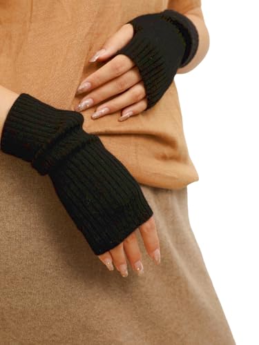 Prettystern Rippstrick Damen Kaschmir Fingerlose Pulswärmer handgelenk-wärmer Hand-Stulpen Cashmere Halb-Handschuhe Schwarz von Prettystern