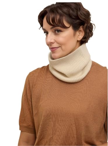 Prettystern Rippstrick Herren Damen Kaschmir Loop-Schal Cashmere Krageneinsatz Rundschal Winter Rollkragen Schlauch-Schal Cremeweiß von Prettystern