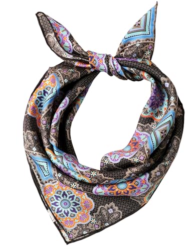 Prettystern Seidenhalstuch Damen Herren kleines Seidentuch Nickituch Sommer Frühling Bandana Stirntuch 65B schwarz bunt von Prettystern