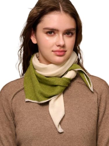 Prettystern Trapezförmig modisch Damen kaschmir-Halstuch zweifarbig 100% Cashmere Schal für Frühling Sommer Grün Cremeweiß von Prettystern