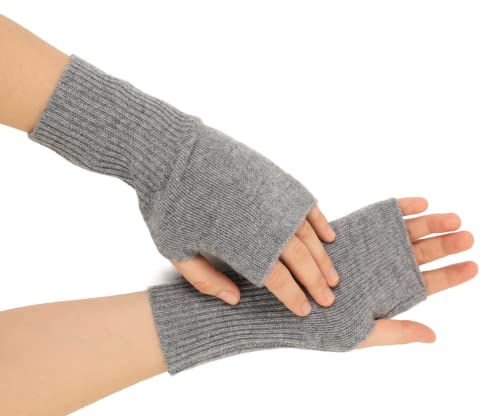 Prettystern Unisex 2-fädige dick gestrickte Kaschmir Fingerlose Handschuhe Pulswärmer Damen Hand-Stulpen grau von Prettystern