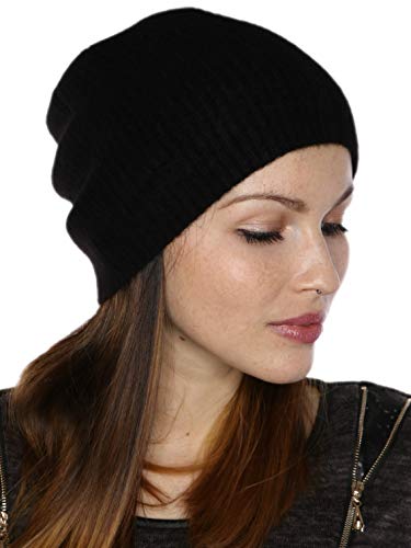 prettystern Unisex 100% Kaschmir Wolle casual lässig one-size Beanie Strick-Mütze - Schwarz von prettystern