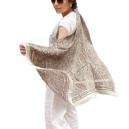 Prettystern XL extra groß 108cm Seidentuch gewebt Xili Seide Sommer Sonnenschutz luftig Stola Überwurf Paisley Rot LI01 von Prettystern