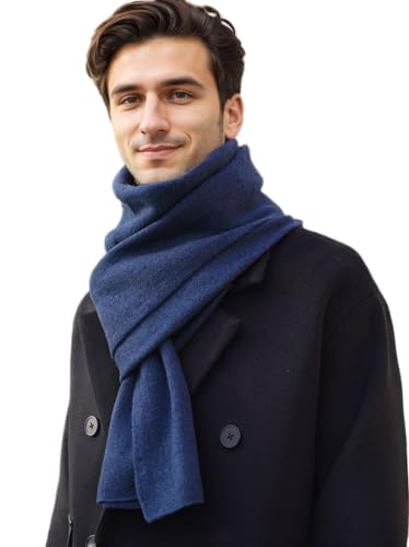 Prettystern Yak-Wolle und Lamm-Wolle luftig Warm Strick-Schal Winter-Schal Kaschmir Stola für Herren Damen Schwarz dunkelblau von Prettystern