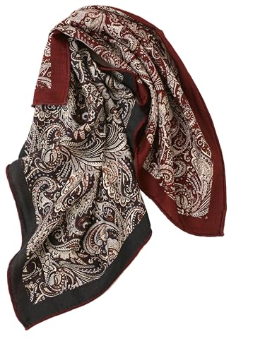 Prettystern doppelseitig doppelface Woll-seide 65 cm Seiden-Halstuch Bandana Wolltuch für Damen & Herren Frühling & Herbst Rot Schwarz Paisley SW12 von Prettystern