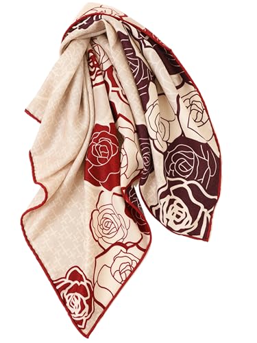 Prettystern doppelseitig doppelface bedrucktes Woll-seide 65 cm Seiden-Halstuch Bandana Wolltuch für Damen & Herren Frühling & Herbst Rot SW06 von Prettystern