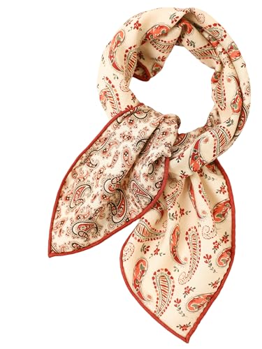 Prettystern doppelseitig doppelface bedrucktes Woll-seide 65 cm Seiden-Halstuch Bandana Wolltuch für Damen & Herren Frühling & Herbst beige Paisley SW02 von Prettystern