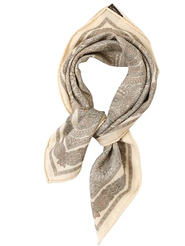 Prettystern doppelseitig doppelface bedrucktes Woll-seide Seiden-Halstuch Bandana Wolltuch für Damen & Herren Frühling & Herbst Beige Paisley SW04 von Prettystern