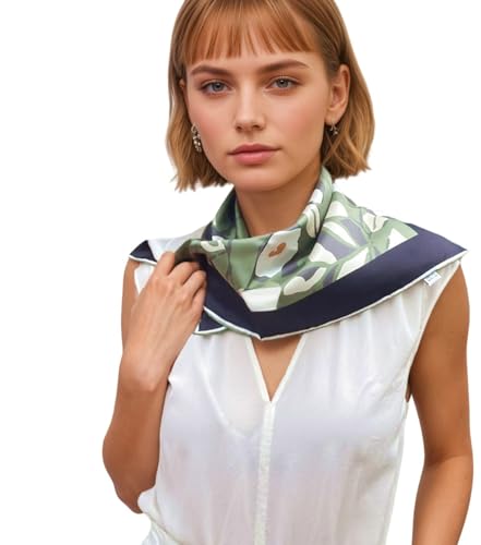 Prettystern handrolliertes Seiden-Halstuch Damen Herren Trachten-halstuch Seide Bandana Stirntuch Sommer Frühling Seiden-Tuch Grün Floral von Prettystern