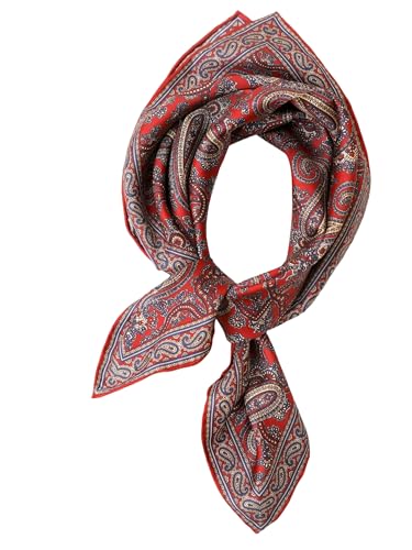 Prettystern handrolliertes Seiden-Halstuch Damen Herren reine Seide Bandana Stirntuch Sommer Frühling Seiden-Tuch 40 Rot Paisley von Prettystern