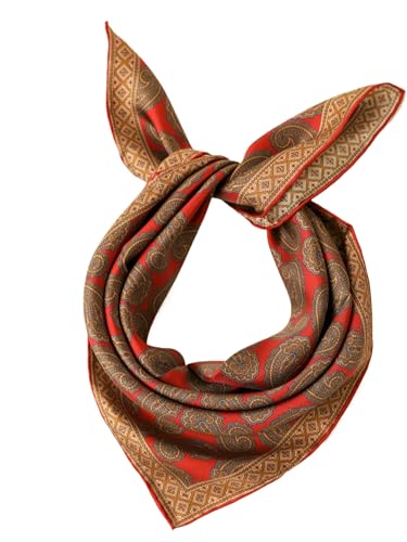 Prettystern handrolliertes Seiden-Halstuch Damen Herren reine Seide Bandana Stirntuch Sommer Frühling Seiden-Tuch 47 Rot Paisley von Prettystern