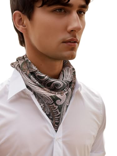 Prettystern handrolliertes Seiden-Halstuch Damen Herren reine Seide Bandana Stirntuch Sommer Seiden-Tuch 20 Braun Paisley von Prettystern