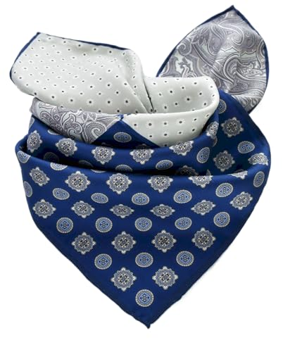 Prettystern handrolliertes Seiden-Halstuch Damen Herren unisex reine Seide Bandana Sommer Seiden-Tuch 21 Blau Grau Paisley von Prettystern