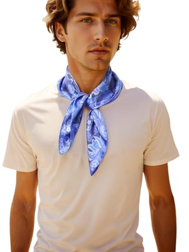 Prettystern handrolliertes Seiden-Halstuch Damen Herren unisex reine Seide Bandana Stirntuch Sommer Seiden-Tuch 22 Blau Paisley von Prettystern