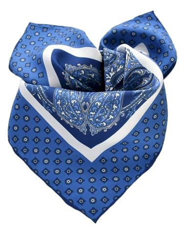 Prettystern handrolliertes Seiden-Halstuch Damen Herren unisex reine Seide Bandana Sommer Seiden-Tuch 23 blau Paisley von Prettystern