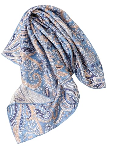 Prettystern handrolliertes Seiden-Halstuch Damen Herren Trachten-halstuch Seide Bandana Stirntuch Sommer Frühling Seiden-Tuch 33 Blau Paisley von Prettystern