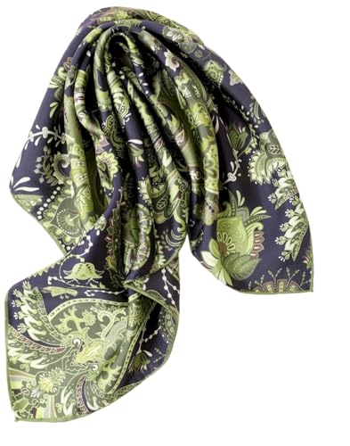 Prettystern handrolliertes Seiden-Halstuch Damen Herren Trachten-halstuch Seide Bandana Stirntuch Sommer Frühling Seiden-Tuch 35 Grün Paisley von Prettystern