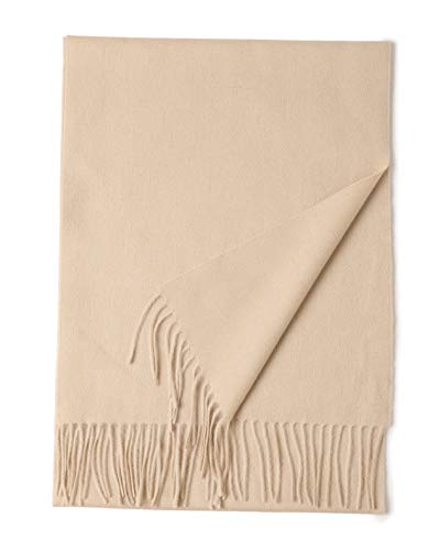 Prettystern langer und weicher Wollschal einfarbig mit Fransen für Herbst Winter Herren und Damen - Beige von Prettystern