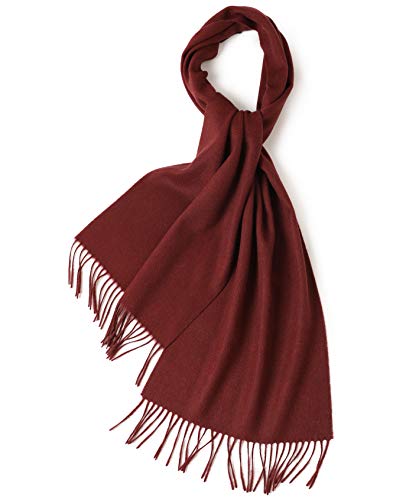Prettystern langer und weicher Wollschal einfarbig mit Fransen für Herbst Winter Herren und Damen - Dunkel-Rot von Prettystern