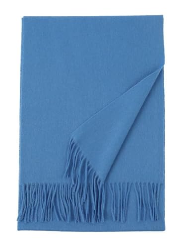 Prettystern langer und weicher Wollschal einfarbig mit Fransen für Herbst Winter Herren und Damen Himmelblau von Prettystern