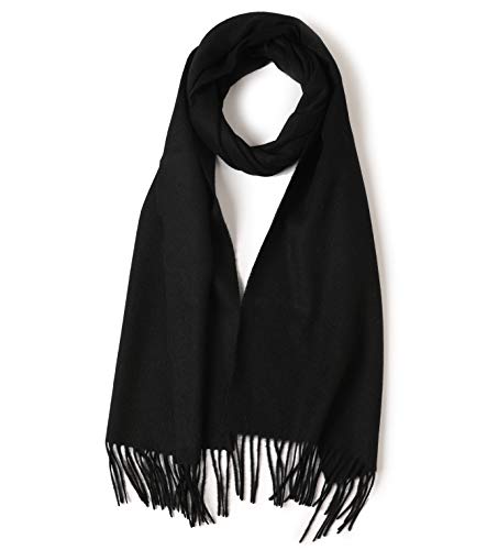 Prettystern langer und weicher Wollschal einfarbig mit Fransen für Herbst Winter Herren und Damen - Schwarz von Prettystern