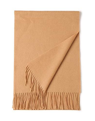 Prettystern langer und weicher Wollschal einfarbig mit Fransen für Herbst Winter Herren und Damen golden Beige von Prettystern